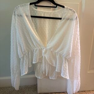 White Dot Tie-Front Crop Blouse